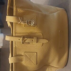 Vintage 90s Dooney and Burke USA 100% leather medium yellow mustard tote